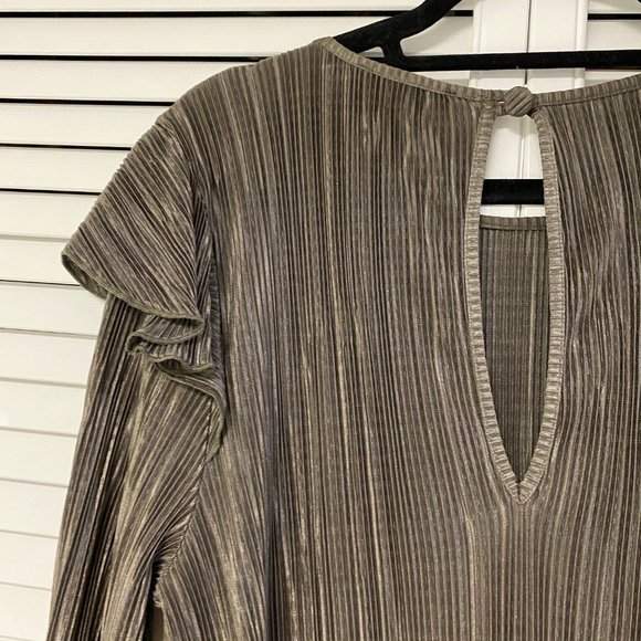 ASOS Plisse Khaki Ruffle Sleeve Mini Dress - Picture 7 of 8